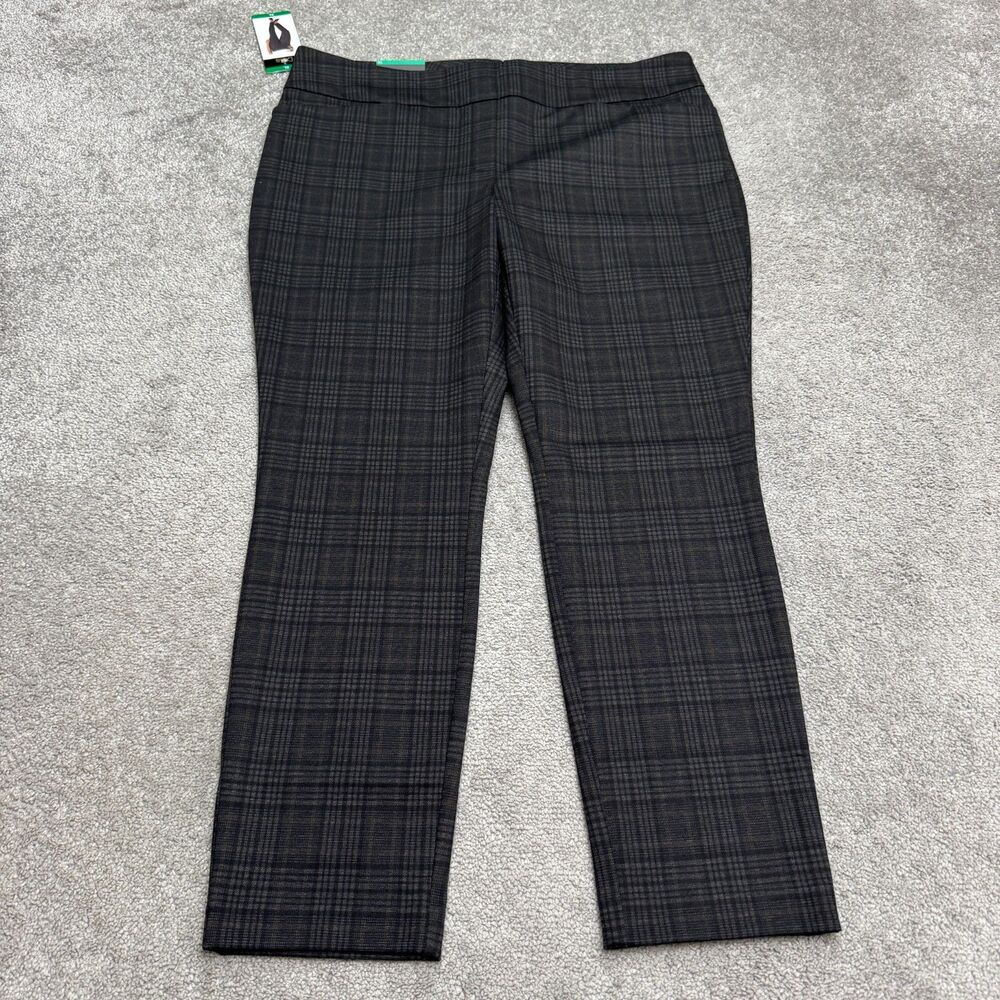 Dalia Tummy Control Pull On Pants Women XL Charcoal Plaid Stretch Narrow Leg NWT